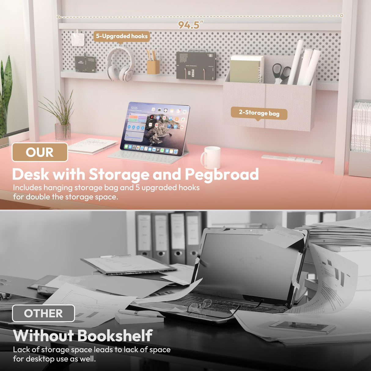 Dowinx L Shaped Desk with Pegboard and Drawers, Reversible 67” Gaming Desk with RGB Light and Power Outlet, Computer Corner Desk with Storage and Hutch for Game Office Home, Pink Dowinx