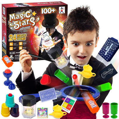 VIANBYE Magic Tricks for Kids, Magic Kit with Video Instructions for Easy Learning, 24-in-1 Magician Starter Set, Christmas Halloween Birthday Gifts Toys for Ages 6 8 10 12 Years Old Boys Girls
