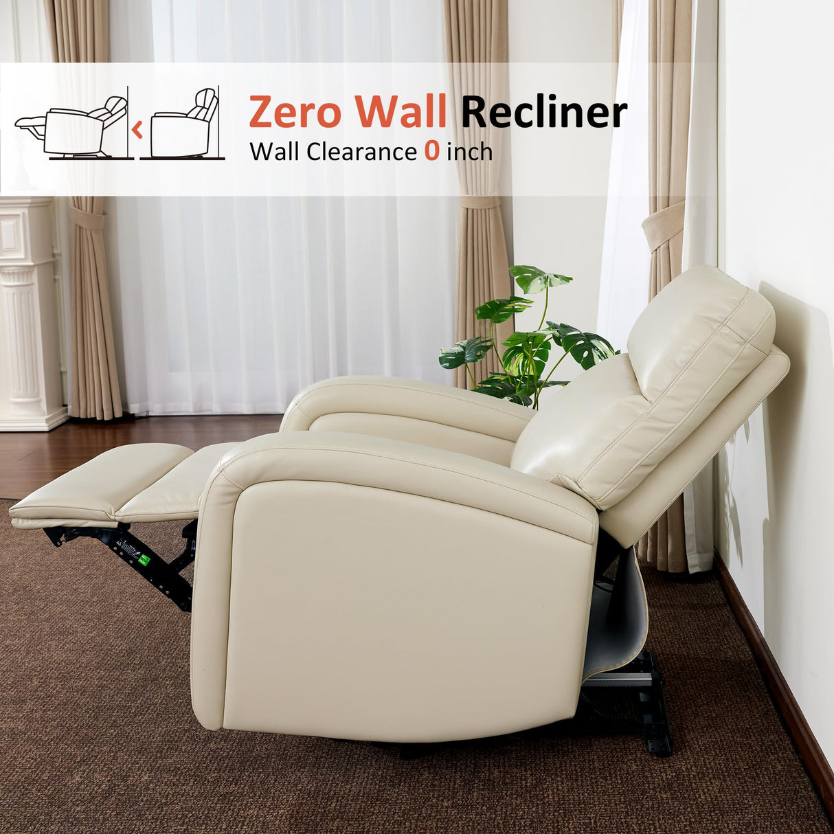 MCombo Zero Wall Recliner Chair, Power Wall Hugger Recliner with USB & Type-C Dual Charge Ports, for Small Space, Living Room, RV PR644 (Beige) MCombo
