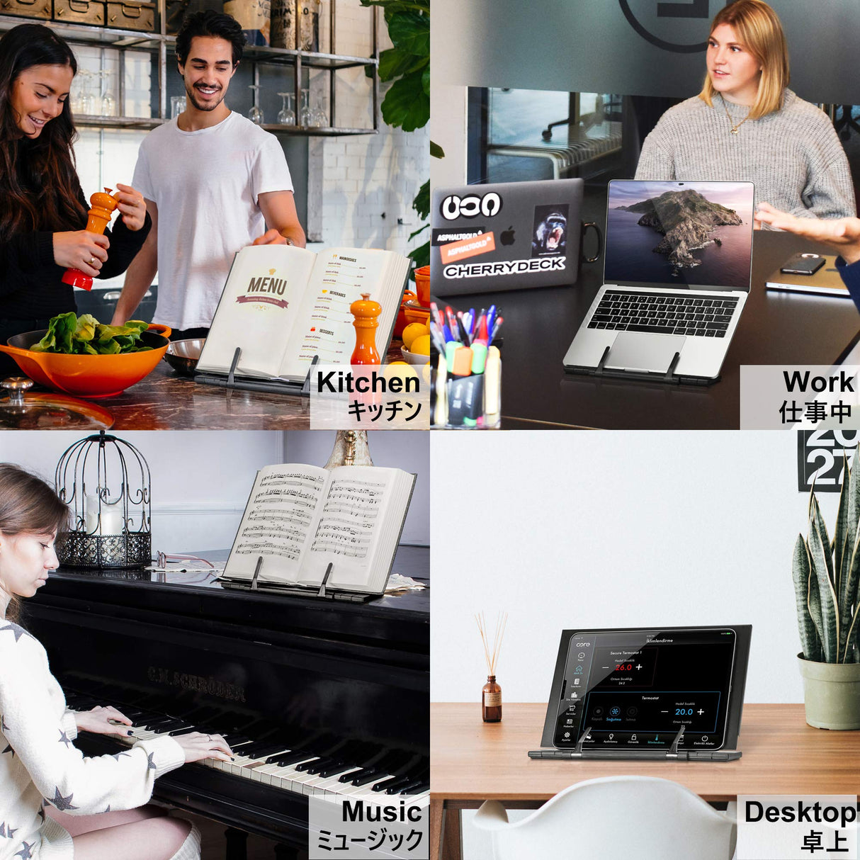 Readaeer Metal Book Stand for Desk Portable Document Holder for Cook Book, Music Book, iPad, Laptop, Reading Rest with 7 Adjustable Positions and Page Paper Clips READAEER