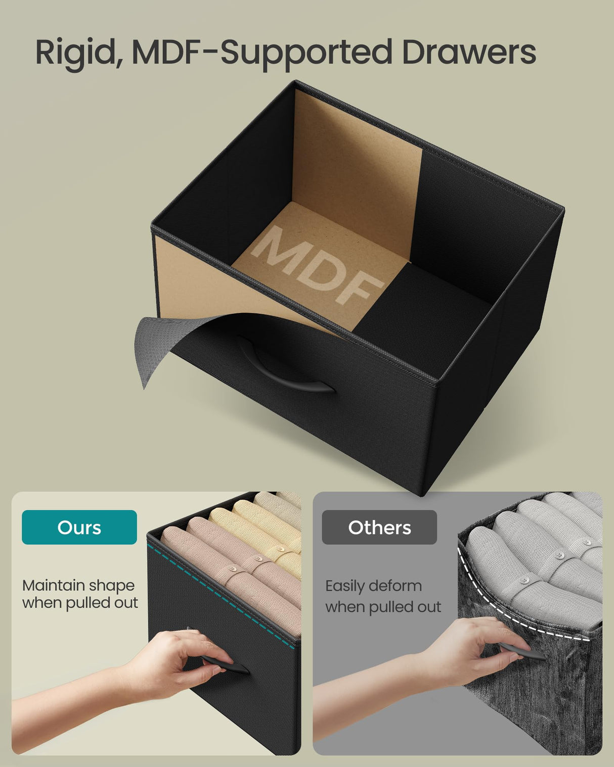 SONGMICS Dresser for Bedroom, Chest of Drawers, Steel, MDF, 3 Non-Woven Fabric Drawers, Storage Organizer Unit, Closet, Entryway, Ink Black and Ebony Black ULGS313B01S SONGMICS