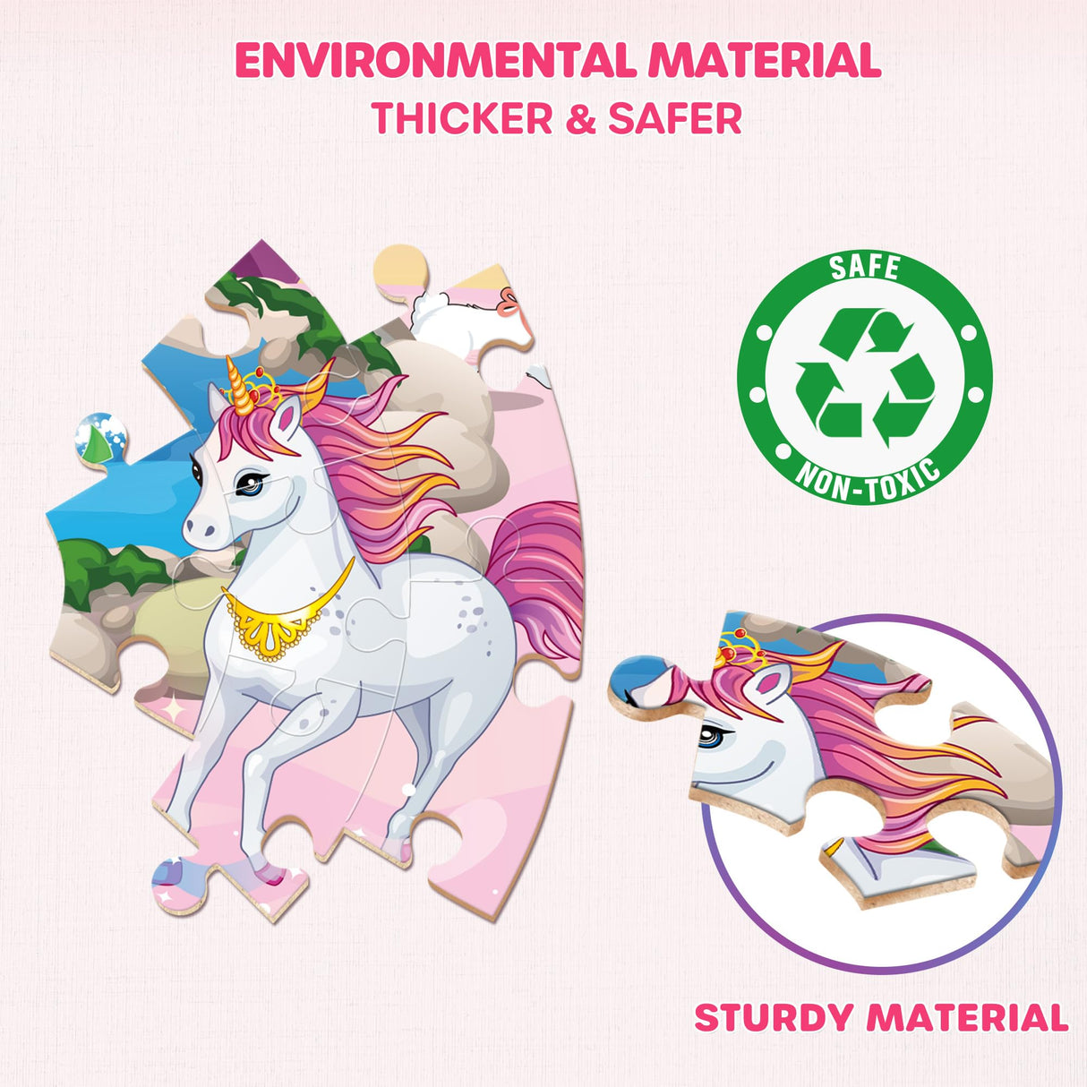 SYNARRY Unicorn Princess Mermaid Fairy Floor Puzzle for Kids Ages 3-5, Large 70 Piece Wooden Puzzle for Kids Ages 4-6, Preschool Toys Gifts for 3 4 5 6 7 8 Years Old Boys Girls Children SYNARRY