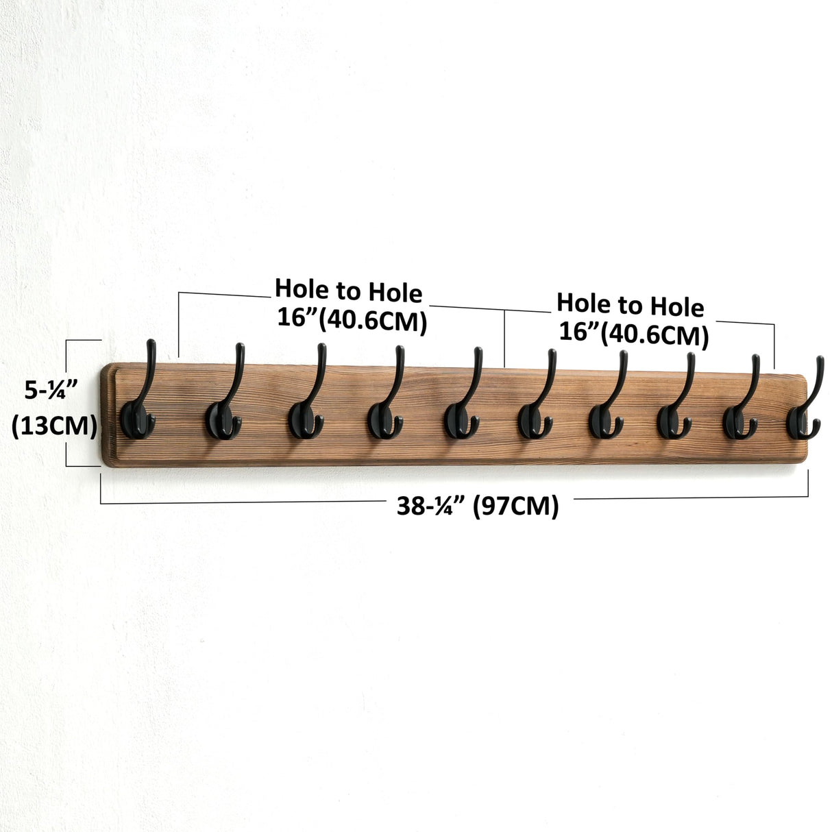 Dseap Coat Rack Wall: 38-1/4" Long, Patented, Heavy-Duty, 10-Double-Hooks Wooden Wall Mounted Coat Rack Coat Hanger Hook Rail for Winter Coats Hat Jacket Clothing, Natural & Black Dseap