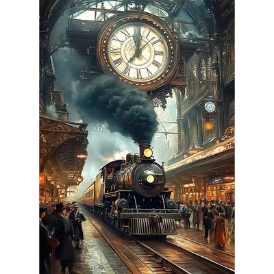 Lxmsja Train Station Diamond Art Kits for Adults, Clock DIY Full Drill Diamond Painting Kits for Beginners, 5D Gem Art Crafts for Adults, Home Wall Decor 12x16 inch