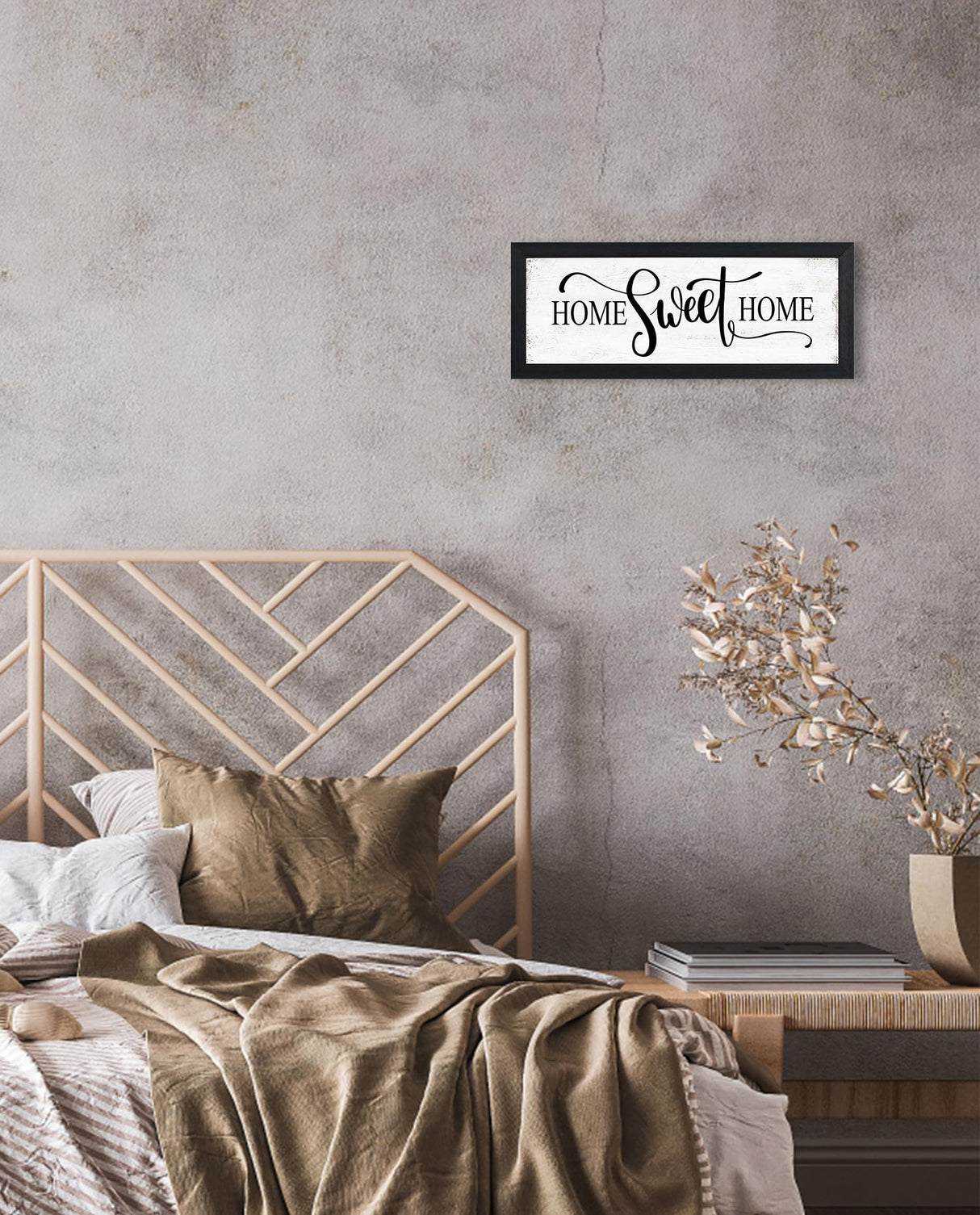 Home Sweet Home Sign Wall Decor: Rustic Art for Bedroom Wall Decor Above Bed Modern Farmhouse Country Wall Signs Master Bedroom Signs Framed Family Plaques Home Decorative 6" x 14.5" HLJ ART