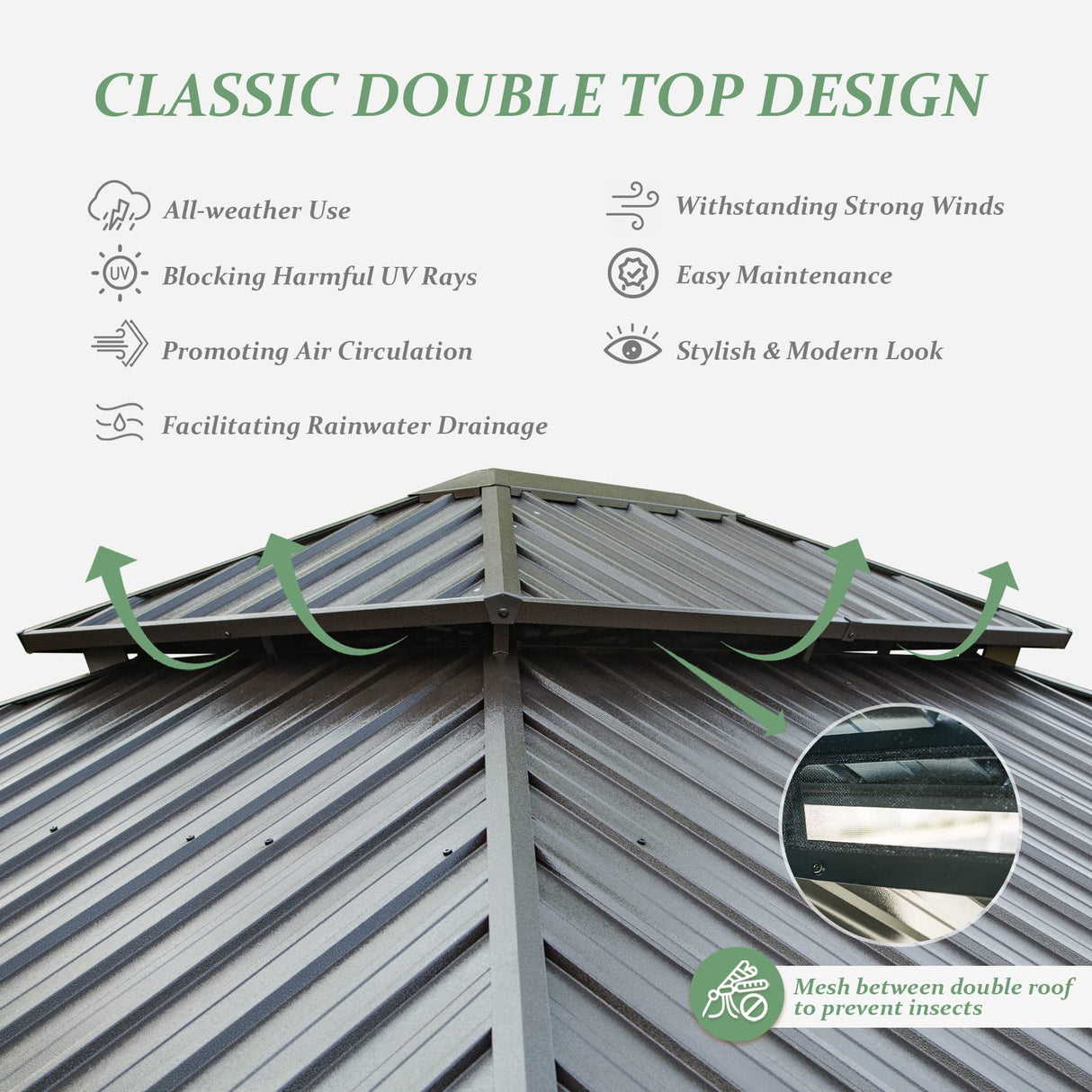 domi outdoor living 12x14 ft Wood Gazebo, Cedar Frame Hardtop Gazebo with Galvanized Steel Double Roof, Netting & Curtains, Patio Pergola Pavilion for Patio, Backyard, Deck, Lawns domi outdoor living