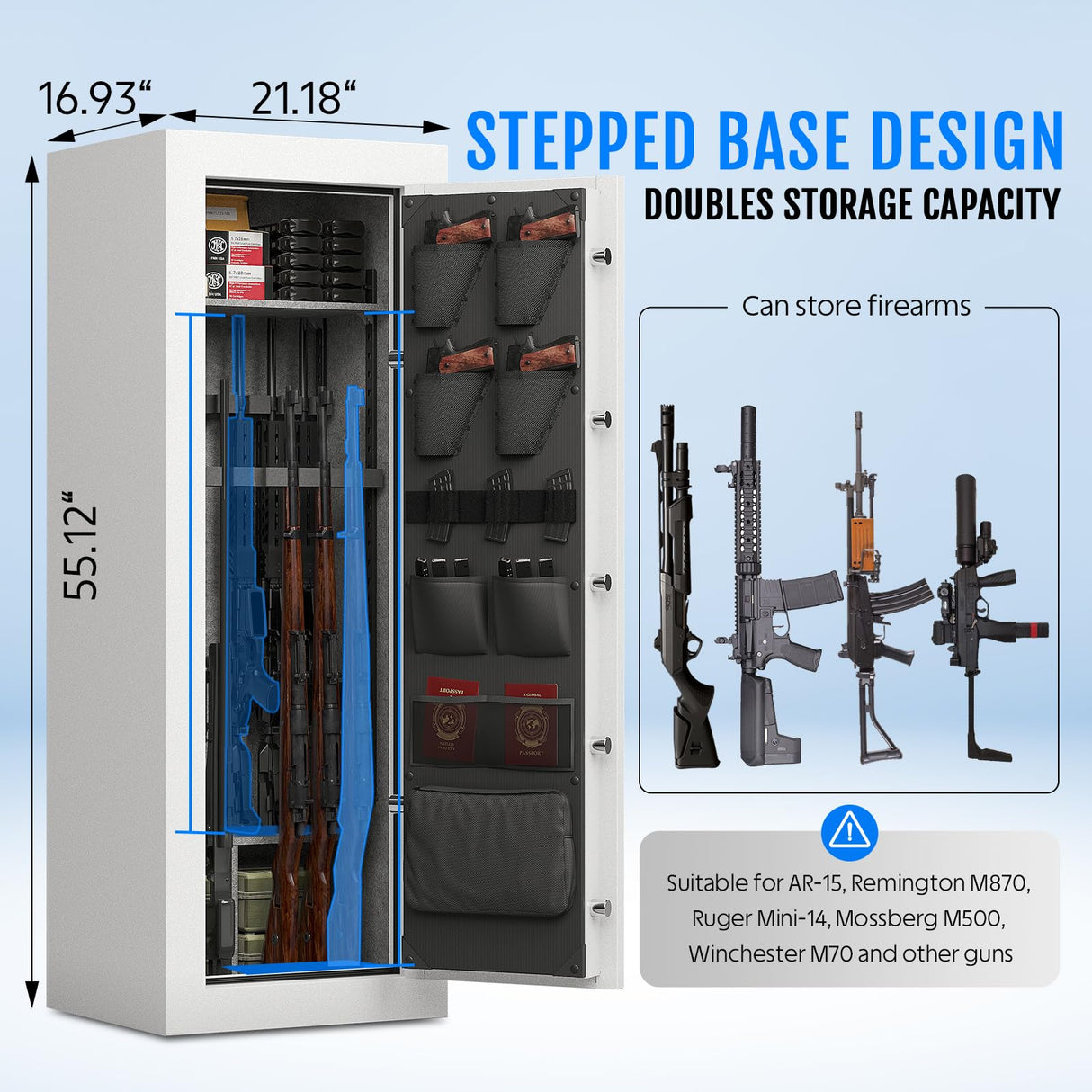 KAER Fireproof 20 Gun Safe with Biometric & Backlit Keypad | 45 Min 1400°F Protection | 5+2 Steel Locking Bolts for Home Defense Firearm & Ammo Storage for Home Defense Firearm & Ammo Storage KAER