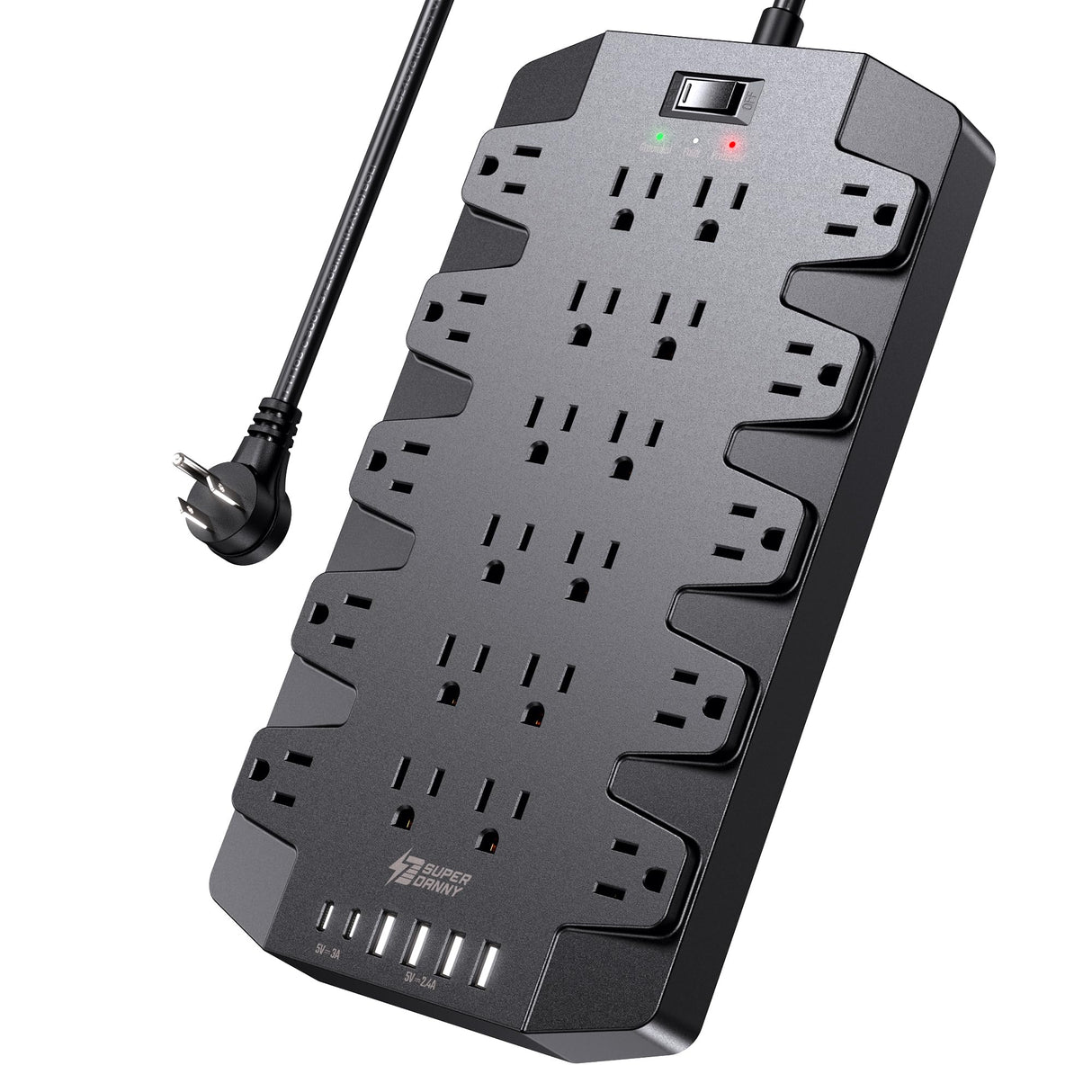 Power Strip, SUPERDANNY 2100J Surge Protector with 22 Outlets, 2 USB-C and 4 USB-A, 6.5Ft Flat Plug Heavy Duty Extension Cord (1875W/15A), Wall Mountable for Home, Office, Dorm, Gaming Room, Black SUPERDANNY