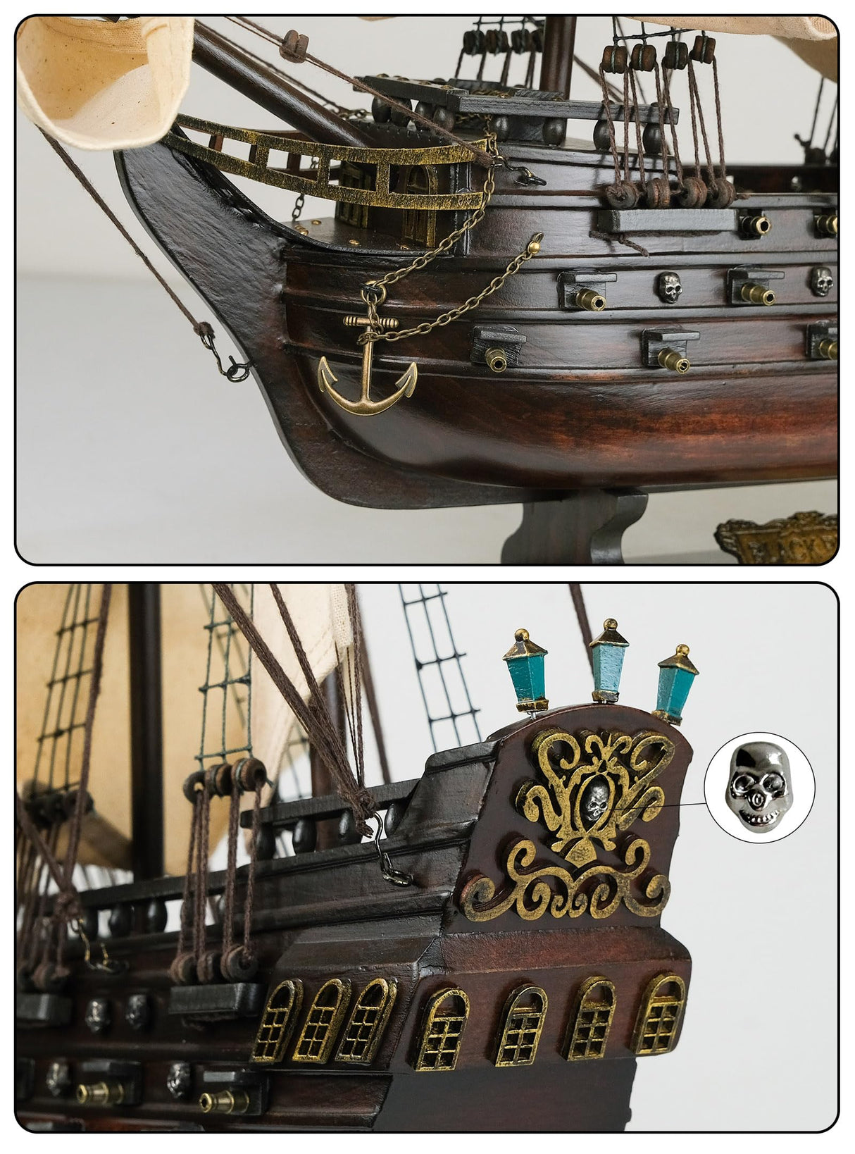 SAILINGSTORY Wooden Pirate Ship Model Black Pearl Sailing Ship Sailboat Decor 20.5" Beige Sails HOME DECOR SAILINGSTORY