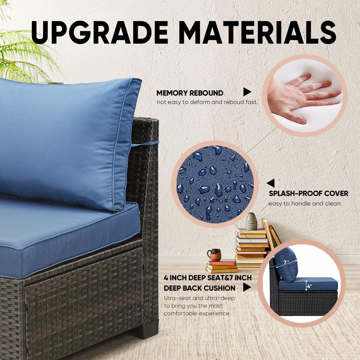 TerraRelax Patio Furniture Set 5 Pieces All Weather Patio Conversation Sets Wicker PE Rattan Outdoor Sectional Couch Sofa with Cushion Ottoman Table for Poolside Peacock, Garden, Backyard Navy TerraRelax