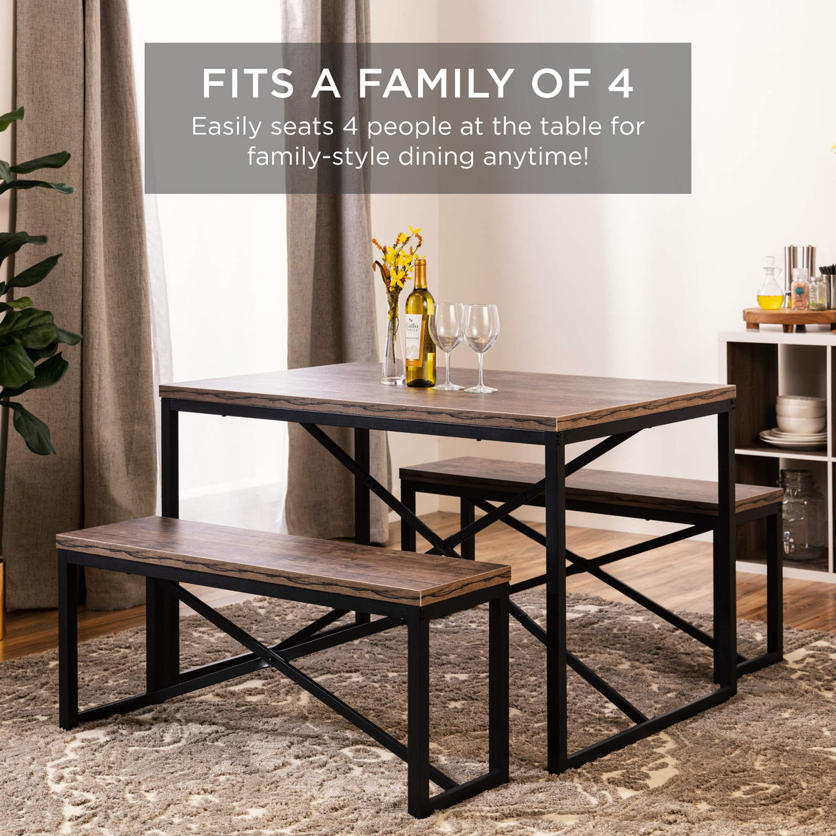 Best Choice Products 45.5in 3-Piece Bench Style Dining Furniture Set, 4-Person Space-Saving Dinette for Kitchen, Dining Room w/ 2 Benches, Table - Brown/Black Best Choice Products