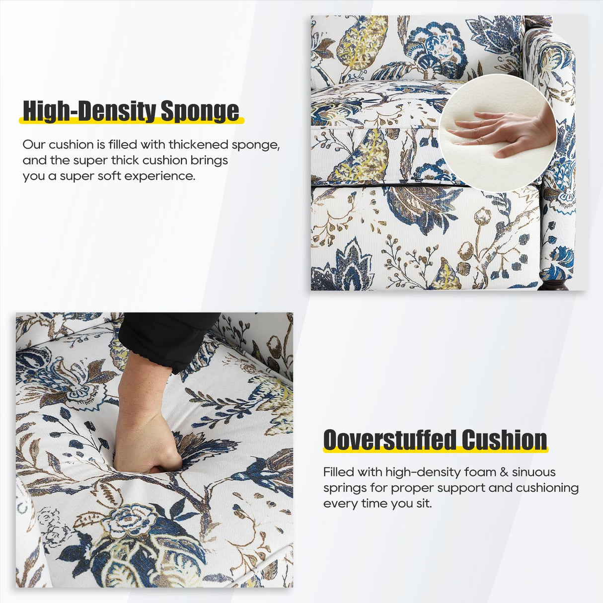 Consofa Upholstered Wingback Recliner Chair - Traditional Push Back Recliner Chair with Padded Seat, Fabric Floral Recliner Wingback Chair, Mid Century Modern Armchair for Living Room Consofa