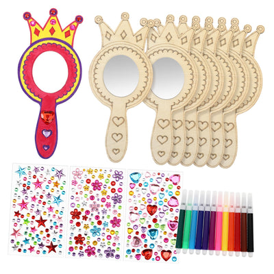 PLAFOPE 1Set Princess Mirror Craft Kit Mirror with Markers and Stickers for Creative DIY Projects for Birthday Party Decorations and Arts Crafts