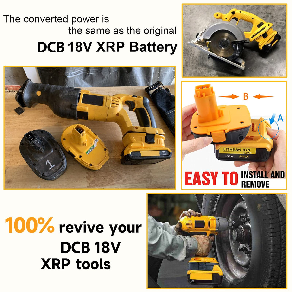 【Fast USB | Replace for De walt 18V to 20V Battery Adapter】 Converter DCA1820 for Dewalt 18V Tools Convert Dewalt 20V Battery DCB203 DCB206 to Dewalt 18V XRP NiCd NiMh Battery DC9098 DC9096 for Phone CaliHutt