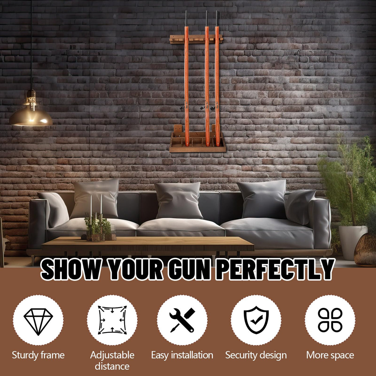 GlikCeil 1 Set Wooden Vertical Gun Rack Wall Mount Indoor Hold up to 5 Long Guns Shotguns Rifle Racks Display Holder Stand for Firearms Display Storage Home Accessories Office(Walnut) GlikCeil