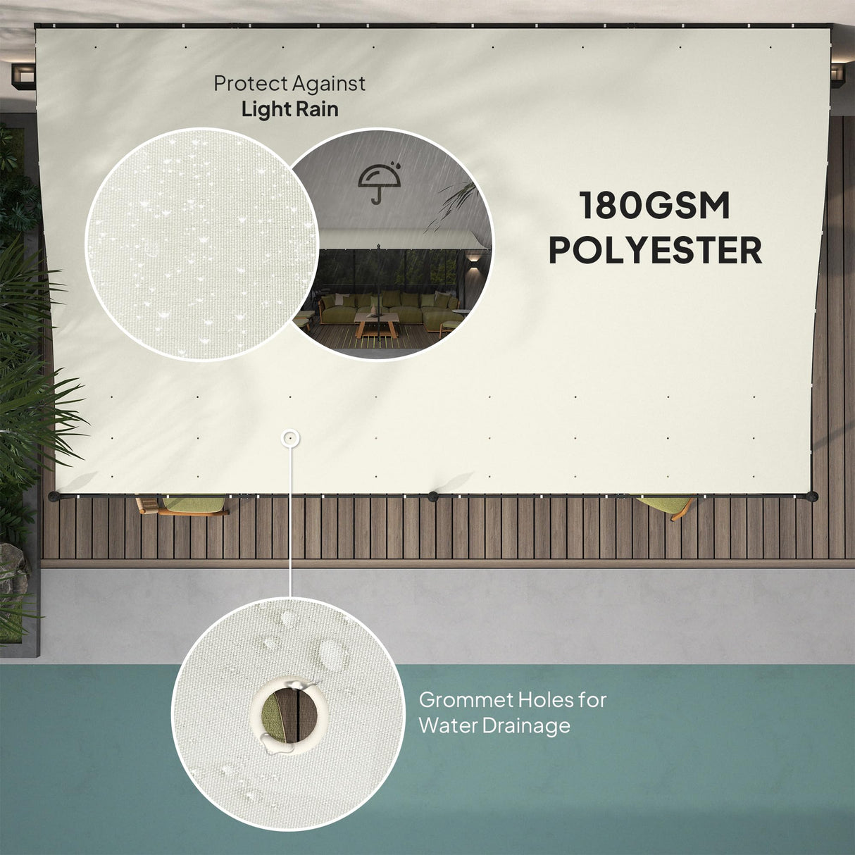 Outsunny 10' x 16' Outdoor Pergola Canopy, Wall-Mounted Metal Patio Canopy with Weather-Resistant Fabric and Drainage Holes for Backyard Garden Porch Beach, Cream White Outsunny