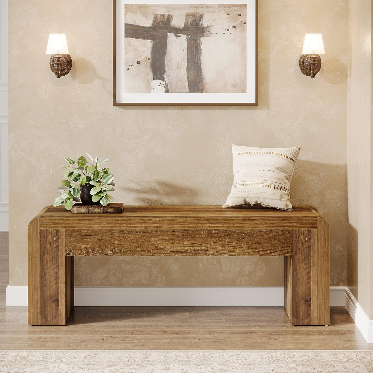 Tribesigns Entry Bench, 48" Thickened Rustic Farmhouse Bench for Bedroom End of Bed with 5.9" Solid Legs, Small Indoor Wooden Bench for Entryway, Dining Table, End of Bed, Rustic Brown Tribesigns