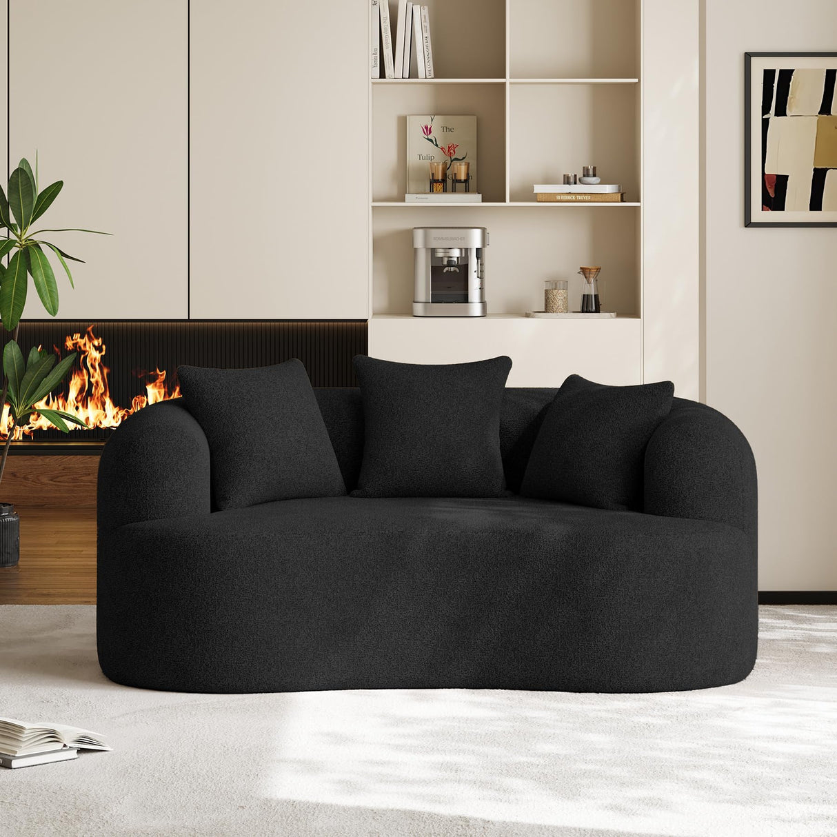 68.5" Loveseat Sofa for Living Room, Modern Luxury Plush Chenille Extra Deep Seat Curved Cloud Floor Couch with 3 Throw Pillows for Small Spaces, No Assembly Needed, Black DAMAIFROM
