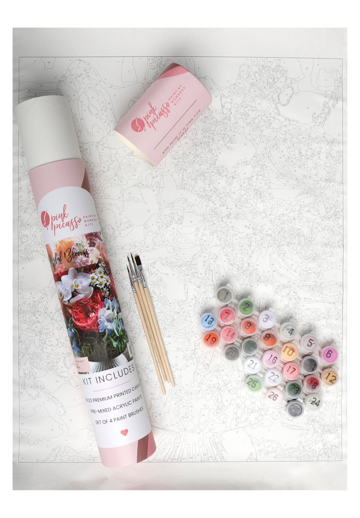 Pink Picasso Botanical Floral Paint by Number Kit for Adults & Teens | DIY Canvas 16x20 Acrylic Painting Kit Sets, Color by Numbers, Drawing, Arts & Crafts, As Seen On Shark Tank (Blissful Blooms) Pink Picasso