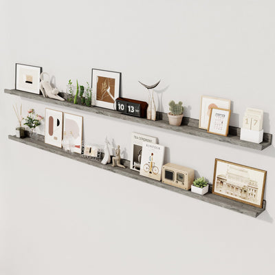 Axeman 72 Inch Floating Shelves for Wall | Picture Ledge Shelf Set of 2 | Rustic Grey Picture Shelf for Wall with Ledge | Long Floating Shelves with Lip | Photo Ledge Shelves for Books Album Records