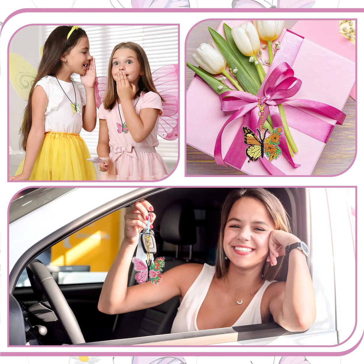 FairySandy 20 Pcs Spring Butterfly Diamond Painting Keychains 5d Flowers Butterflies Diamond Art Keychains Kits for Adults Single Side Floral Key Chain Hanging Ornament for Beginners DIY Crafts Gifts FairySandy