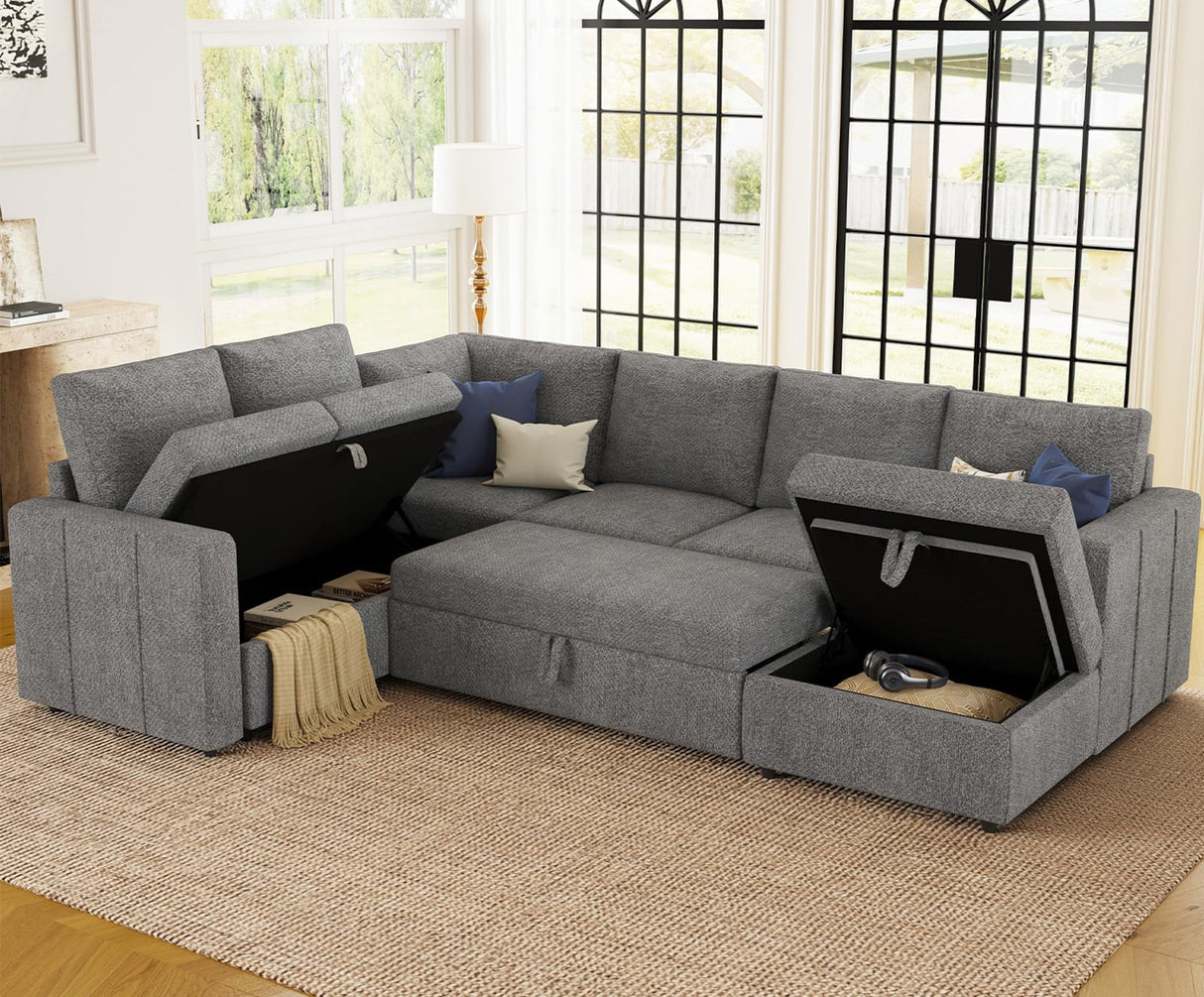 Belffin Modular Sectional Sleeper Sofa with Pull Out Couch, U Shaped Sleeper Pull Out Bed, Convertible Sectional Couches for Living Room, Light Grey Belffin
