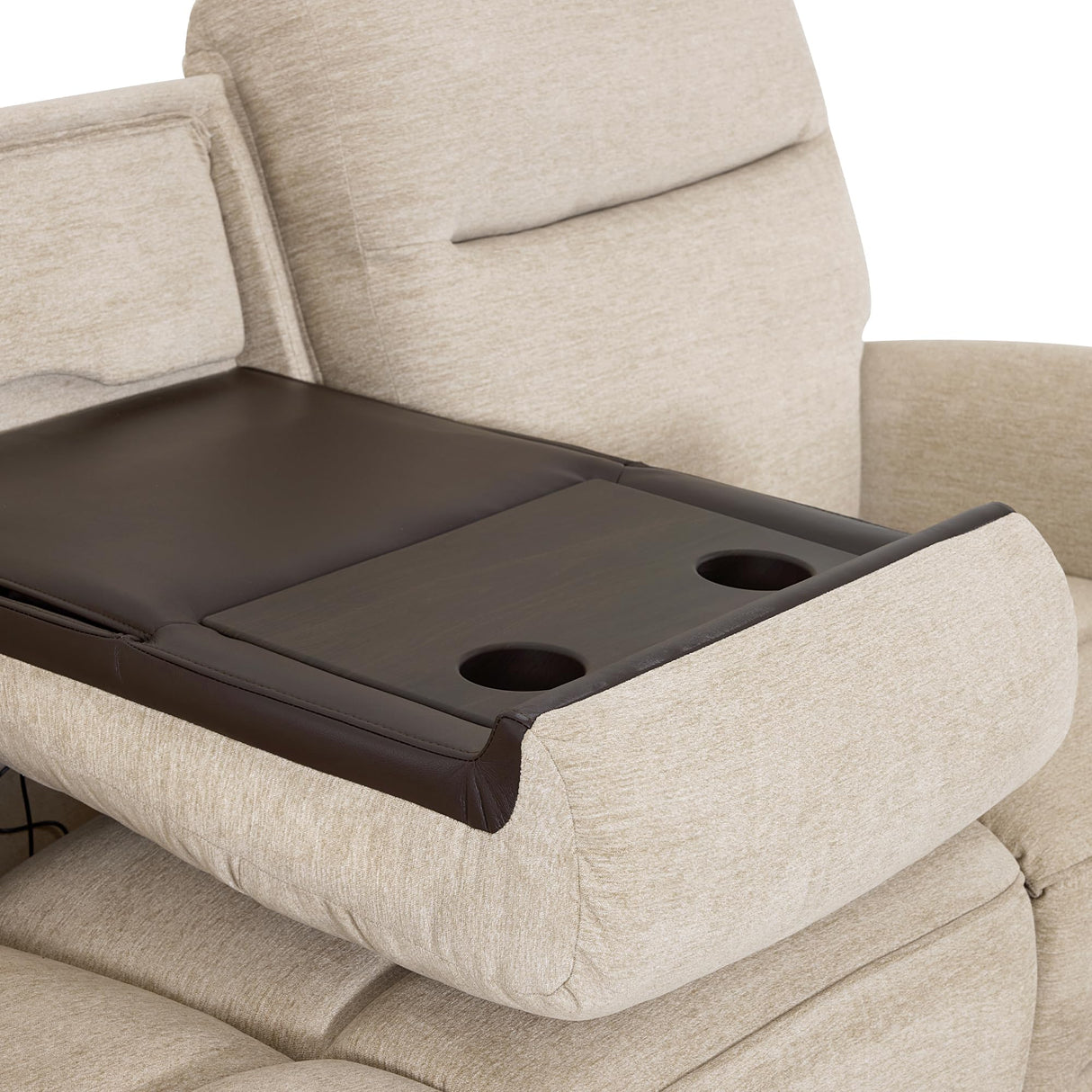 MCombo 87.8" Wall Hugger Power Reclining Sofa with Drop Down Table, 3-Seater Recliner Couch for Small Spaces Living Room RV, USB Ports, Fabric PR635M3 (Beige) MCombo