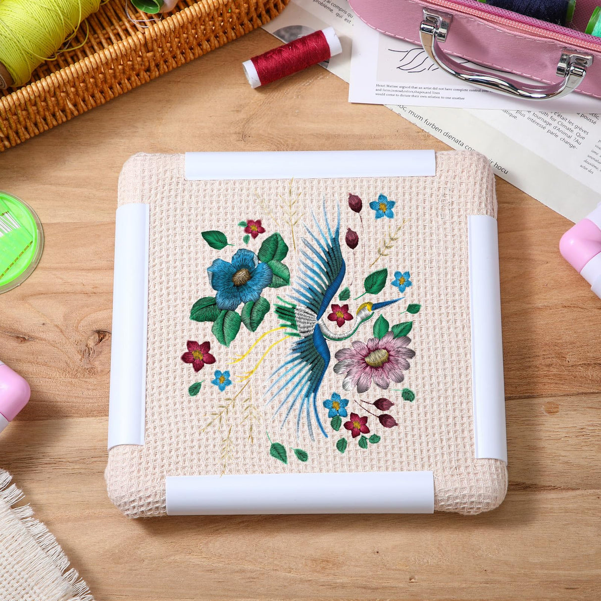Janinka Embroidery Hoop 3 Pcs Cross Stitch Hoops and Frames White Rectangular Cross Stitch Embroidery Snap Frame DIY Sewing Tool for Quilting Silk-Painting 6 x 6, 8 x 8, 11 x 11 in(Light Purple) Janinka