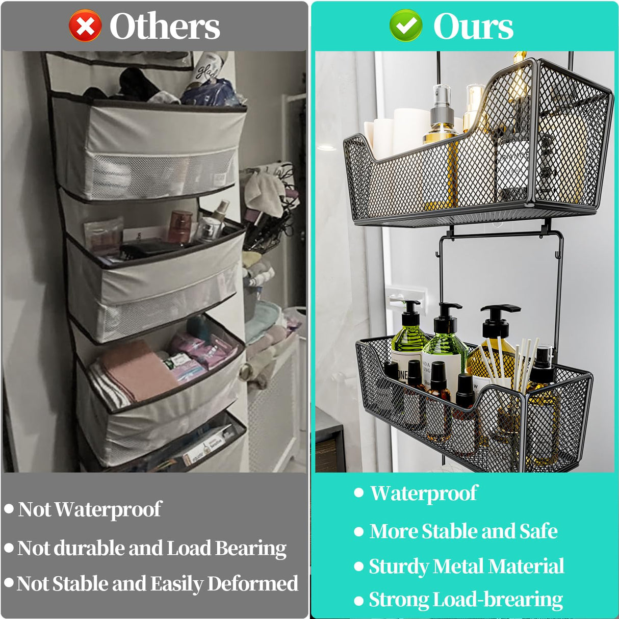 HapiRm Over The Door Organizer - Hanging Door Organizer with 4 Metal Large Capacity Baskets and Adjustable Coat Hook for Bathroom Bedroom Kitchen Pantry Closet Cabinet HapiRm