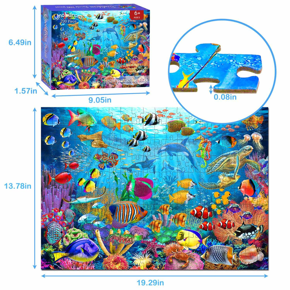 Puzzles for Kids Ages 6-8 8-10 Year Old - Ocean Underwater World, 200 Pieces Jigsaw Puzzles for Kids, Learning Educational Toys for Boys and Girls Unolidrom