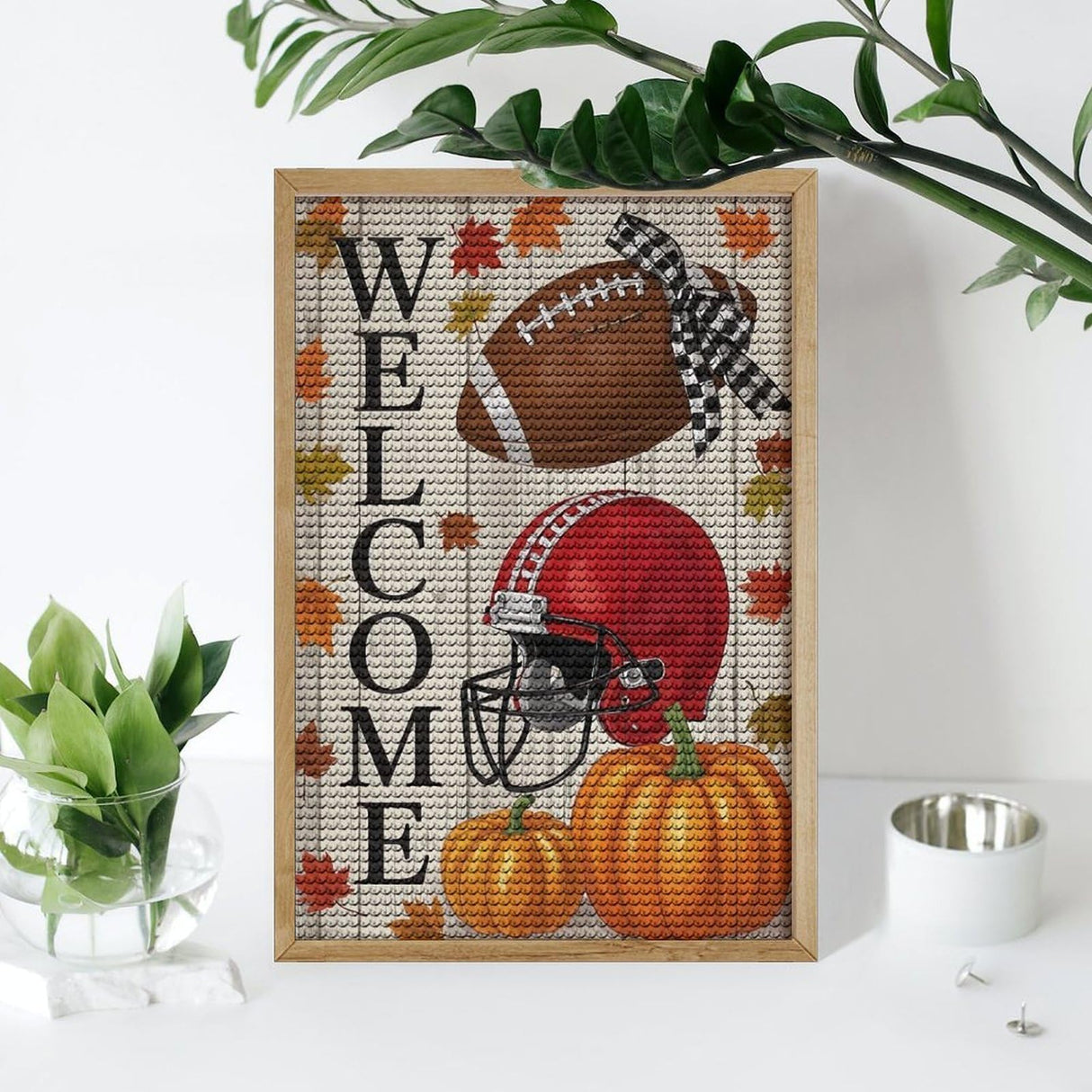 ETTUWNUI Diamond Painting Kits for Adults - Football Pumpkin Fall Welcome Painting DIY 5D Full Drill Diamond Dots Paintings with Diamonds Gem Art and Crafts Home Decor 8"x12" ETTUWNUI