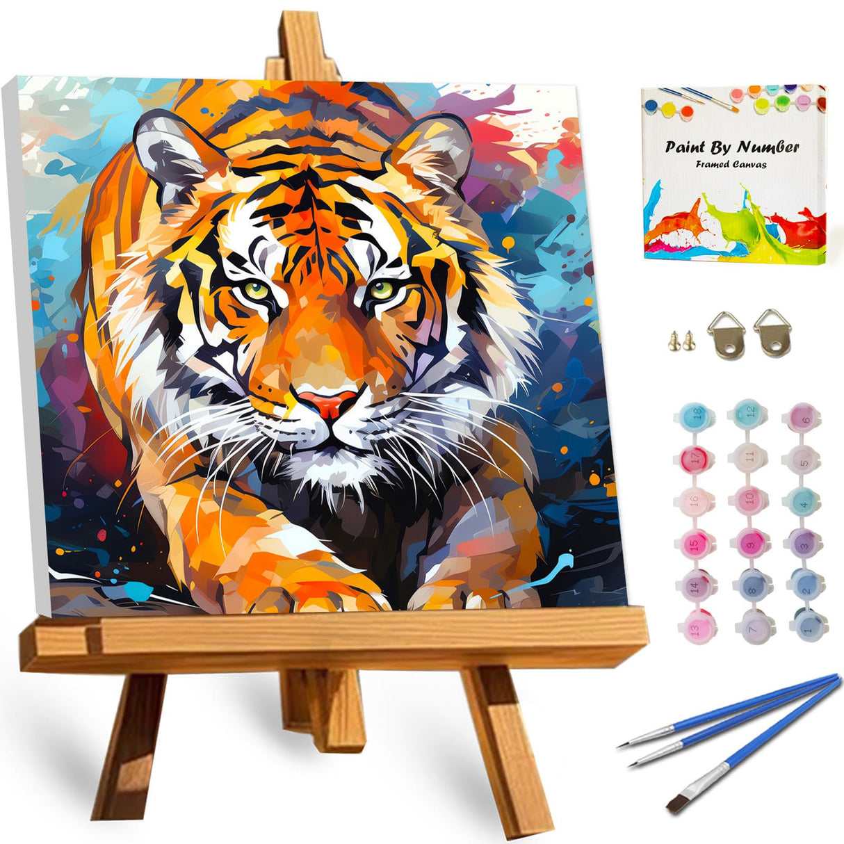TOCARE Framed Paint by Numbers Kit for Adults, Tiger Paint by Number Framed, Adult Paint by Number Kits on Canvas Framed Tiger for Home Wall Decor (10x10 Inch, Without Easel) TOCARE