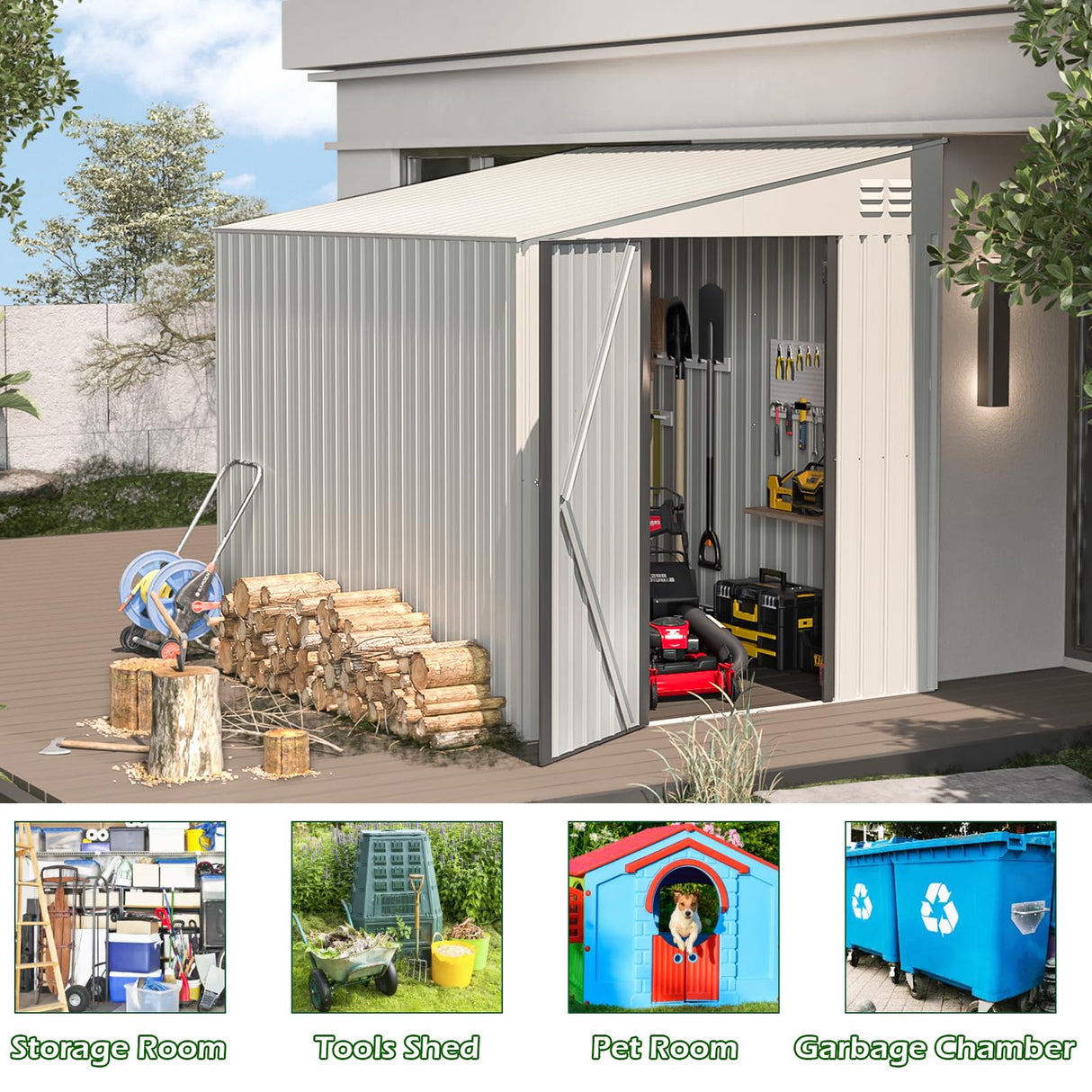 AECOJOY Outdoor 6x8 Metal Shed, Small Storage Shed & Outdoor Cabinet for Backyard, Patio in White AECOJOY