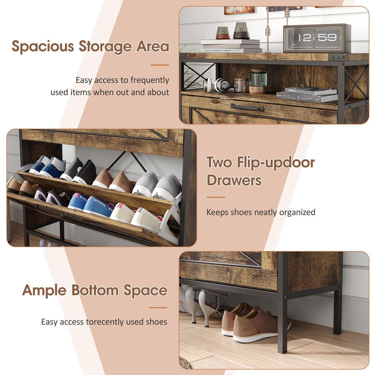 Maupvit Shoe Storage Cabinet with 2 Flip Drawers with Metal Legs,Adjustable Shelves,Entryway Hidden Shoe Storage,Shoe Organizer for Entryway (Brown) Maupvit