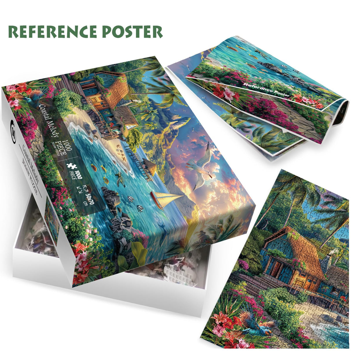 Beach Ocean Puzzles for Adults 1000 Pieces Nature, Summer Hawaii Landscape Scenic Jigsaw Puzzles, Bird Plant Flower Fish Sea Turtle Scenery Puzzle IdeaBazar