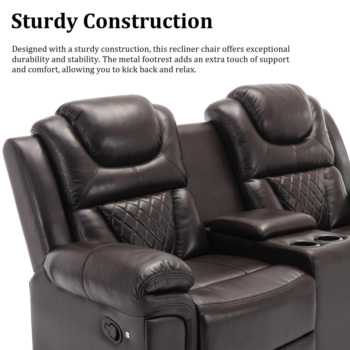 Olodumare Leather Reclining Sofa Set,Home Theater Seating with Center Console, LED Light Strip, and Storage Cup Holders, 2 Seater for Living Room,Office,Home Theater,RV. Loveseat(Brown) Olodumare