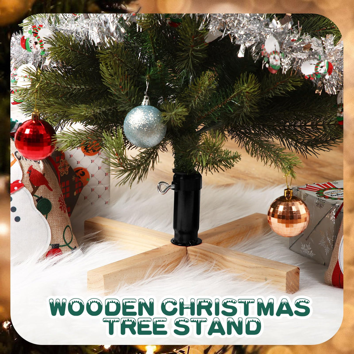 Soaoo Wood Christmas Tree Stand 15.7 Inch Replacement Xmas Tree Stand Base Stable Fake Christmas Tree Base with Thumb Screw Adjustable Fits 0.5 to 1.26 Inch Tree Pole for Artificial Tree (Black Pole) Soaoo