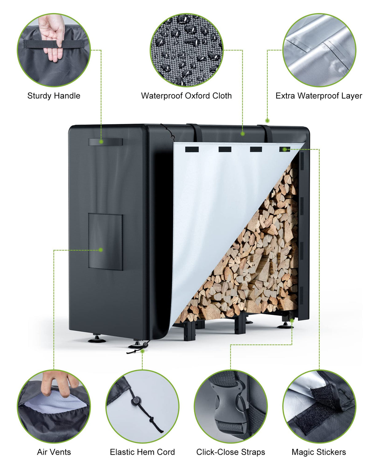 Brightown Firewood Rack Outdoor with Cover, 4FT Indoor Wood Rack for Firewood, Waterproof Fire Wood Holder Outside, Adjustable Heavy Duty Logs Stand Stacker Holder for Fireplace Patio Deck, Black Brightown