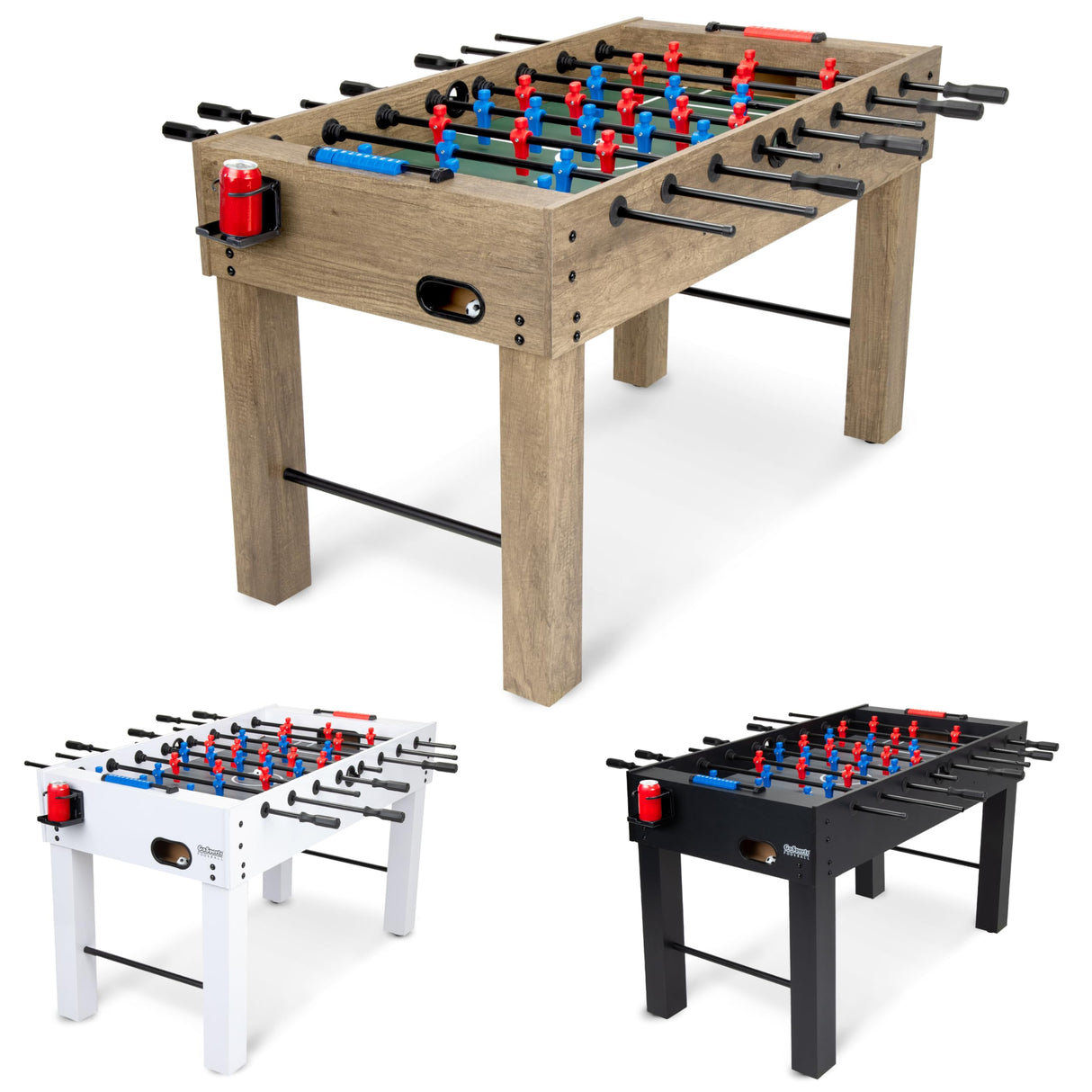 GoSports 54 Inch Full Size Foosball Table - Includes 4 Balls and 2 Cup Holders – Black, Oak, or White GoSports
