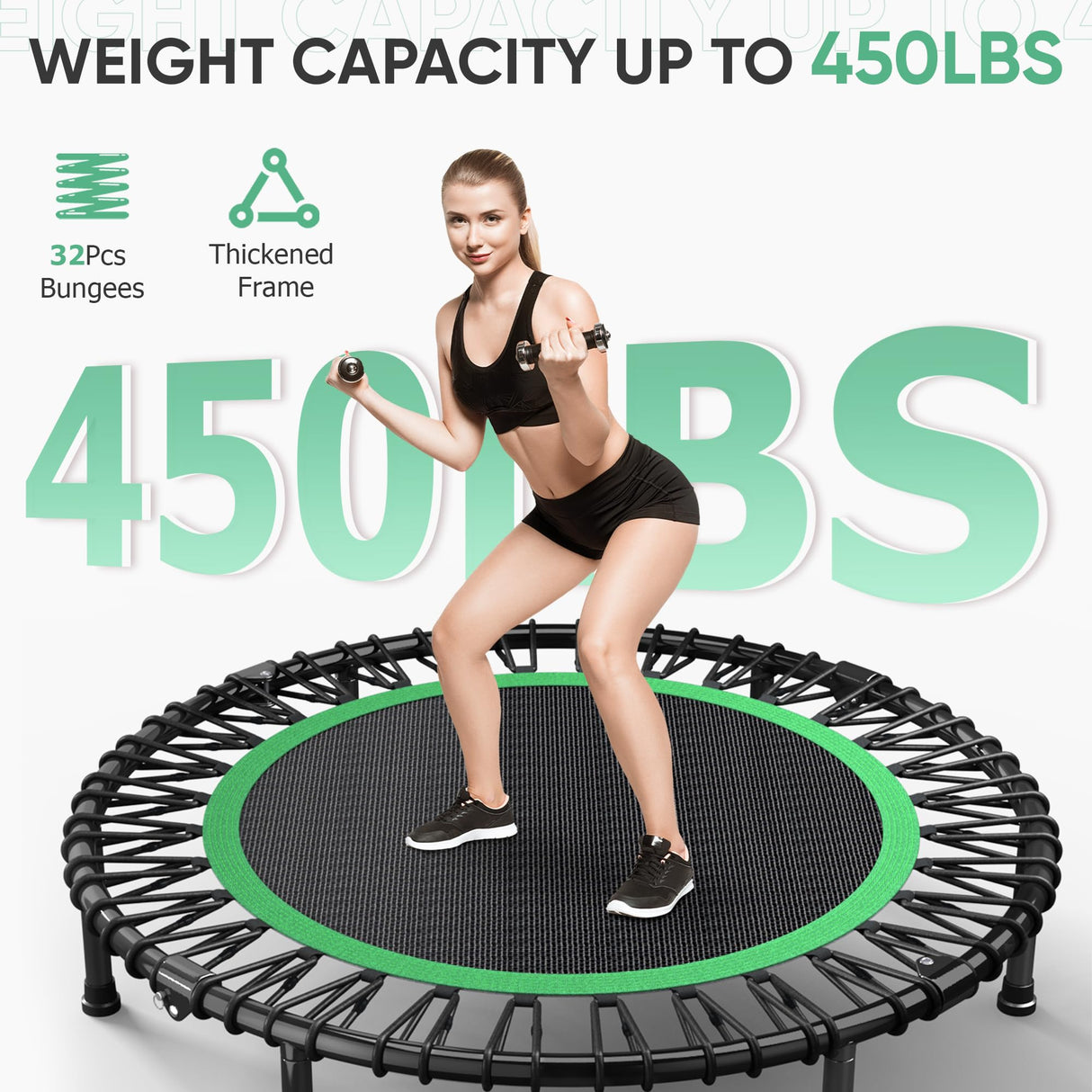 HYD-Parts 40" Foldable Fitness Trampoline for Adults with 32 Bungee Cords 450lbs, Portable Exercise Mini Trampoline, Small Rebounder Indoor/Outdoor, Quiet Workout Equipment HYD-Parts