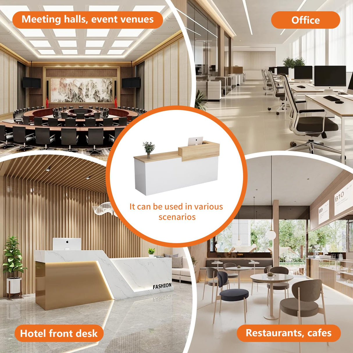BUSHUGUANG Modern Reception Desk, 39-95 Inch Front Counter Table, Reception Desk with Storage Shelves, Wooden Computer Desk for Salon, Restaurant, Office Black/Left 59''W x 23.5''D x 39.4''H BUSHUGUANG