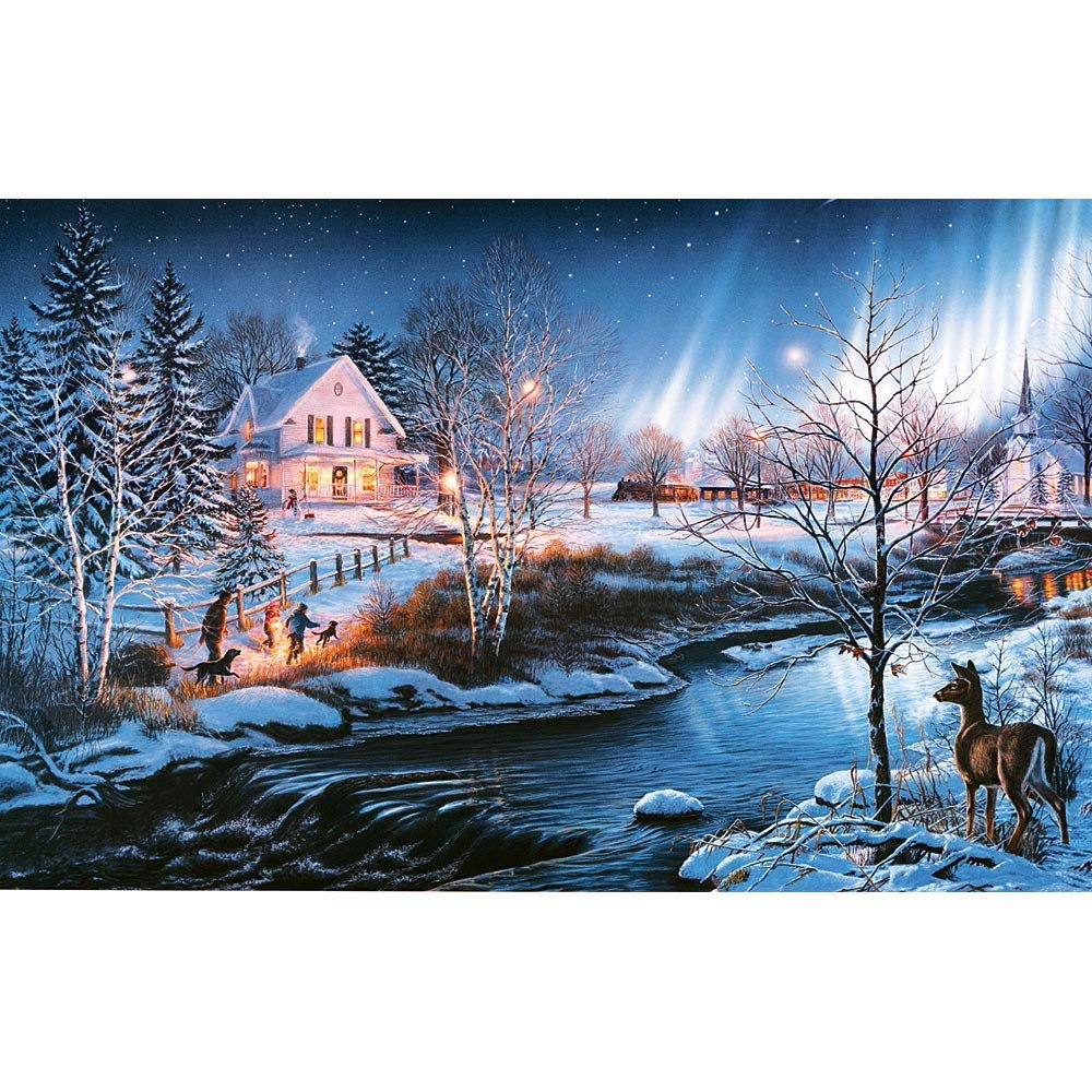 Bits and Pieces – Large 300 Piece Glow in The Dark Jigsaw Puzzle for Adults – All is Bright by Artist James Meger - Winter Holiday Landscape Jigsaw Puzzle, Completed Puzzle Size: 18" x 24" Bits and Pieces