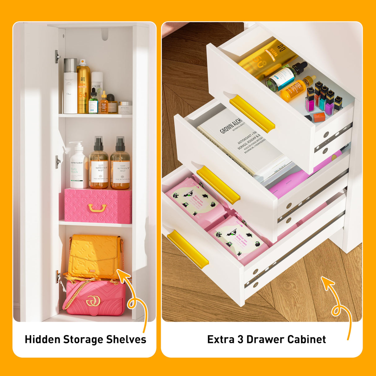 INTERGREAT Makeup Vanity Desk with Lights and Full-Length Mirror, White Vanity Table Set with 3 Lighting Modes, Dressing Table with Drawers, Large Vanity Desk for Women and Girls' Bedroom INTERGREAT