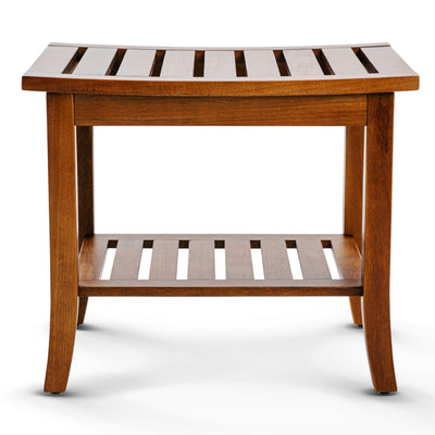 Teak shower bench with Storage Shelf, Shower Stool for Inside Shower, Waterproof Shower Bench Seat, Shower Chair for Inside Shower, Wood Bench, Bathroom Bench (Natural Color)