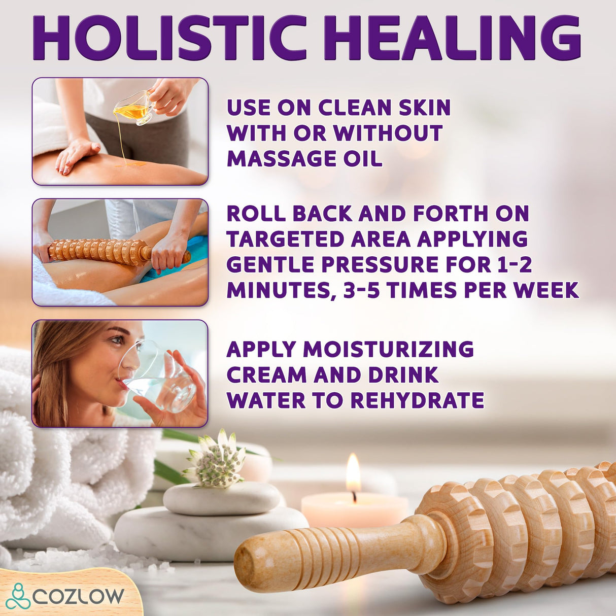 Wooden Massage Roller Stick (12 Rollers) - Curved Wood Therapy Massage Tool for Body Sculpting, Fascia Release & Lymphatic Drainage - Maderotherapy Helps Reduce Cellulite Appearance - by Cozlow COZLOW