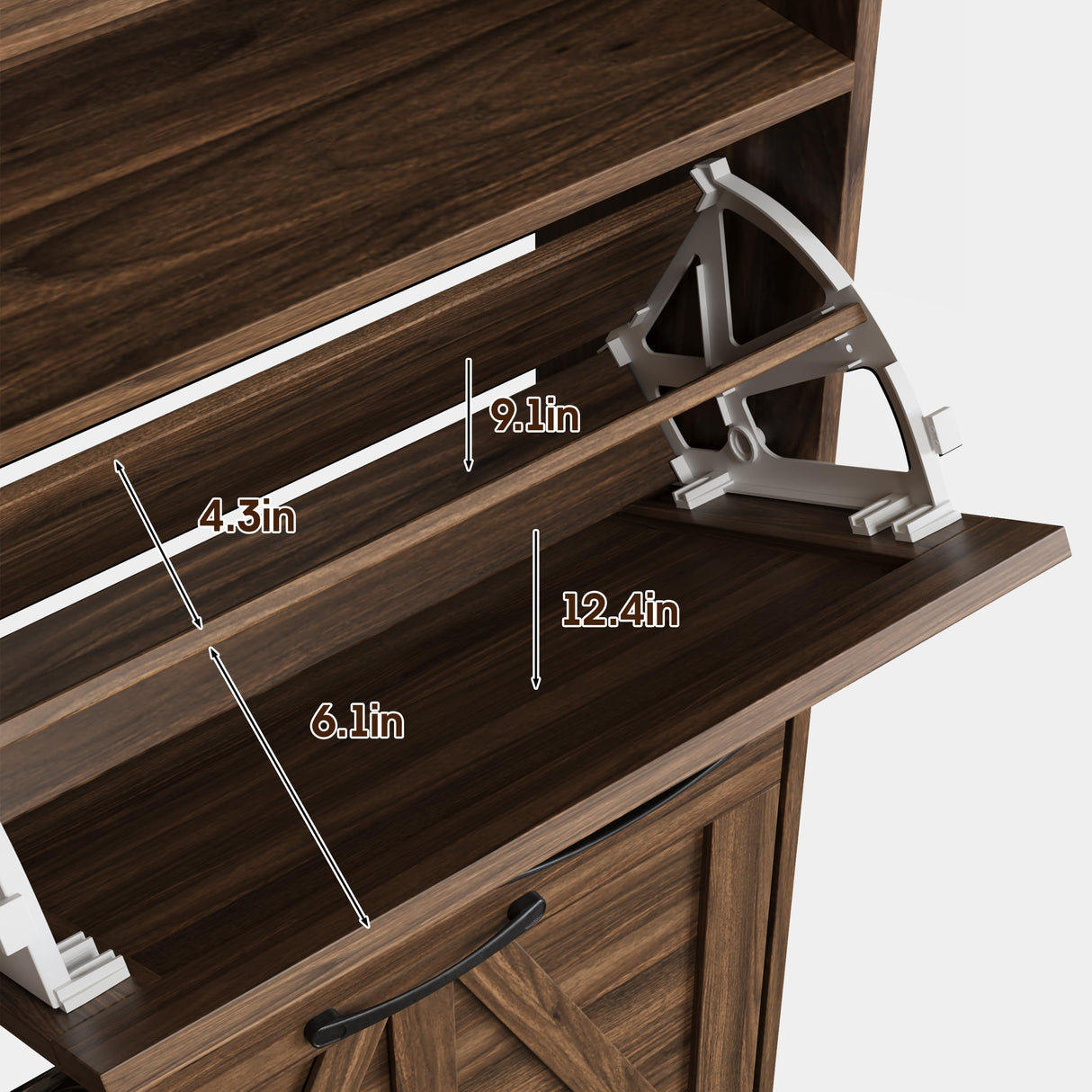 Shoe Cabinet Wtih 4 Flip Drawers,Shoe Storage Cabinet for Entryway,Freestanding Shoe Cabinet Organizer with Open Storage,Farmhouse Narrow Shoe Cabinet with Legs,Dark Walnut Halitaa