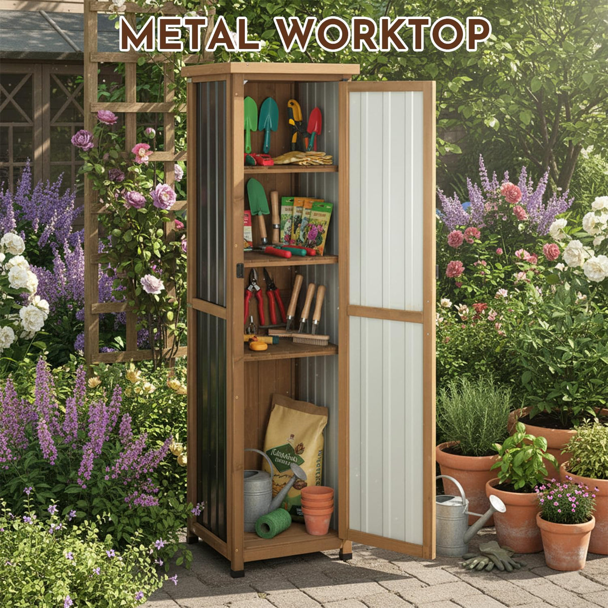 Ketive Outdoor Storage Cabinet, 62" Tall Thin Garden Cabinet with Adjustable Shelf and Weather-Resistant Design Farmhouse Accent Cupboard for Patio, Garden, Yard or Porch (18" L x 18" W x 62" H) ketive
