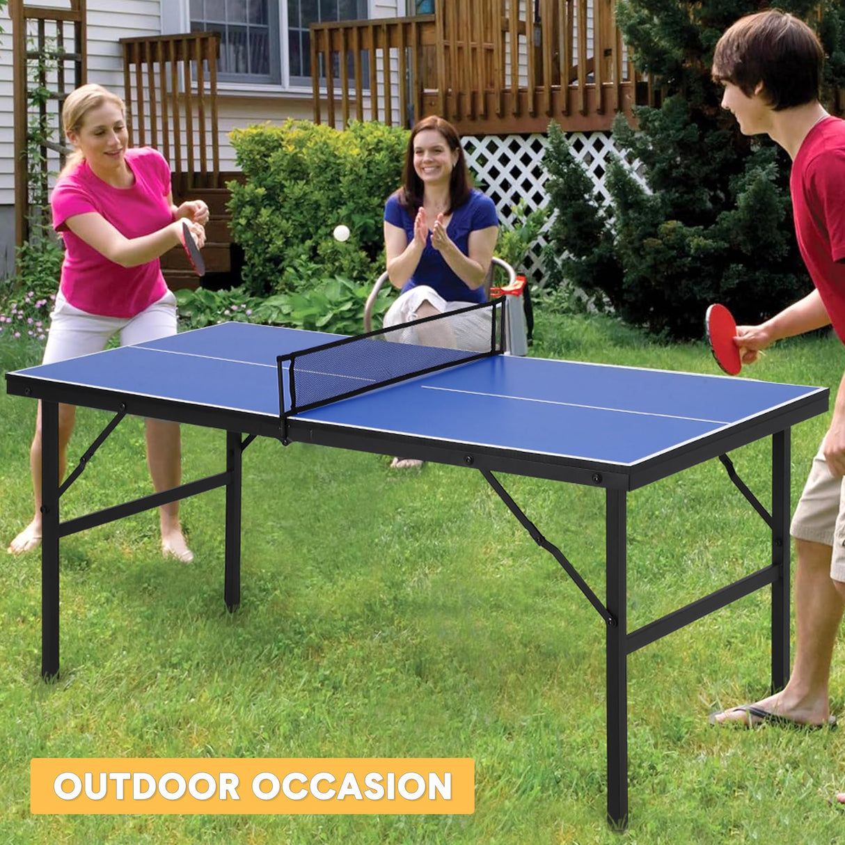 GAOMON Foldable and Portable Table Tennis Table, Indoor and Outdoor Ping Pong Table, Table Tennis Table with 2 Table Tennis Paddles and 3 Balls, 5 Minute Assembly, 60 x 26 x 27.5 Inch GAOMON