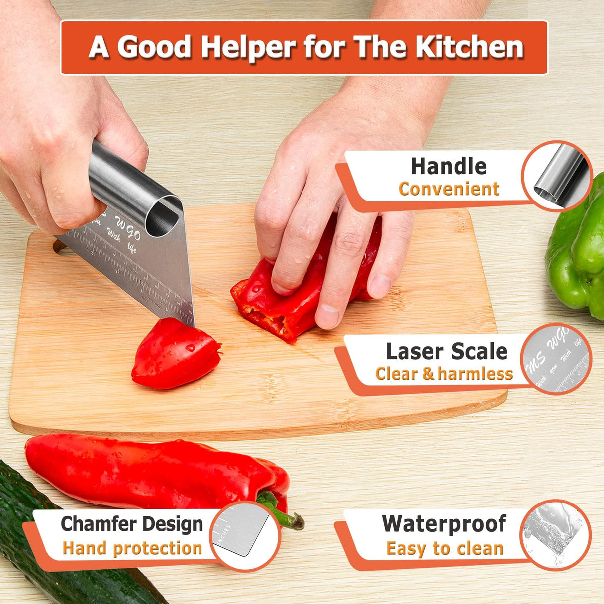 Pro Dough Pastry Scraper/Cutter/Chopper Stainless Steel Mirror Polished with Measuring Scale Multipurpose- Cake, Pizza Cutter - Pastry Bread Separator Scale Knife (1) MS WGO