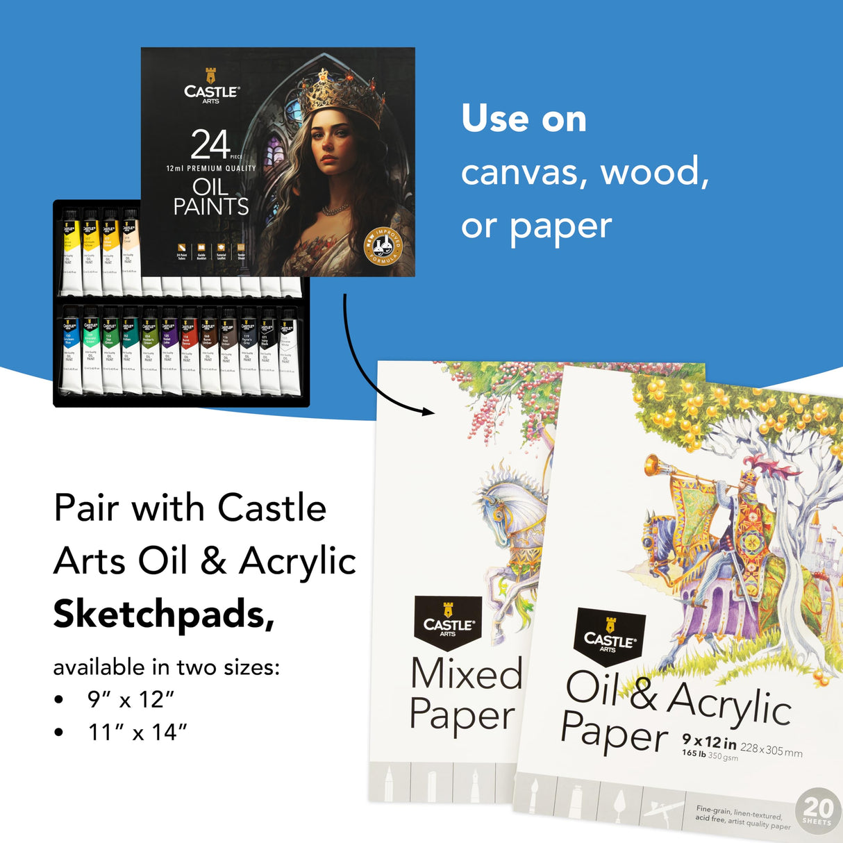 Castle Art Supplies 24 X 12ML Oil Paint Set | Great Value Set for Adult Artists, Beginners and Advanced | Vibrant Variety of Smooth-to-Use Colors | in Impressive Presentation Box with Tutorial (New) Castle Art Supplies